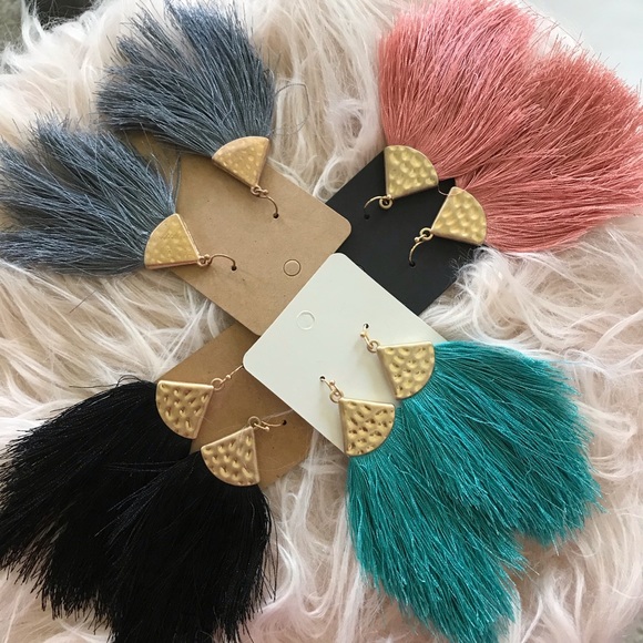 Turquoise Fringe Drop Dangle Earrings - Picture 5 of 5